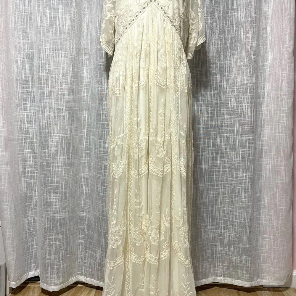 PinkBlush Cream Lace Mesh Overlay Maternity Maxi Dress Women's XL - Picture 6 of 16